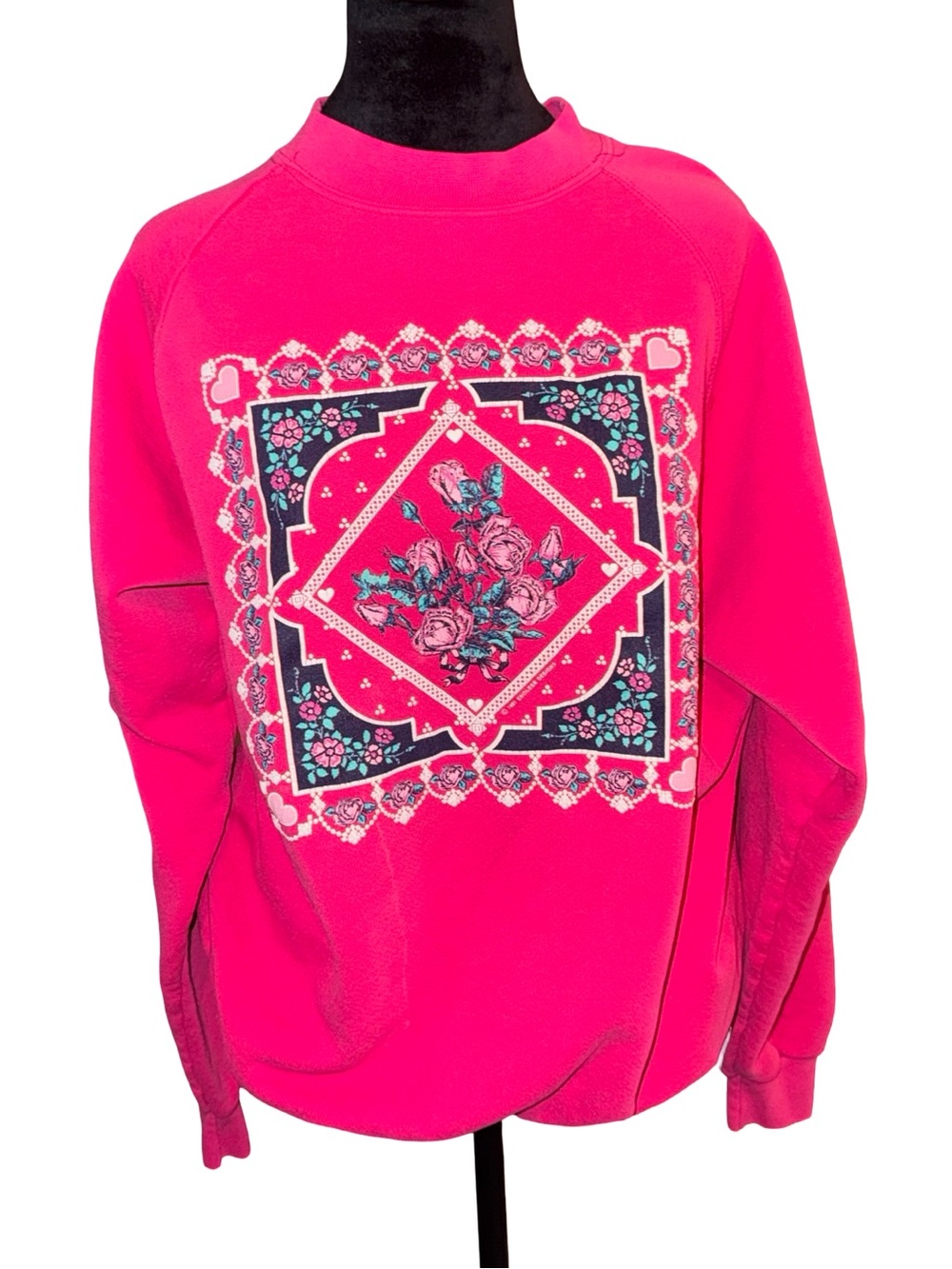 VTG 80s USA Made‎ Santee  Floral Print Raglan Sweatshirt size XL